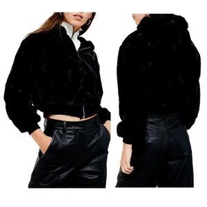 Topshop Faux Fur Hooded Black Jacket - Size 4-6